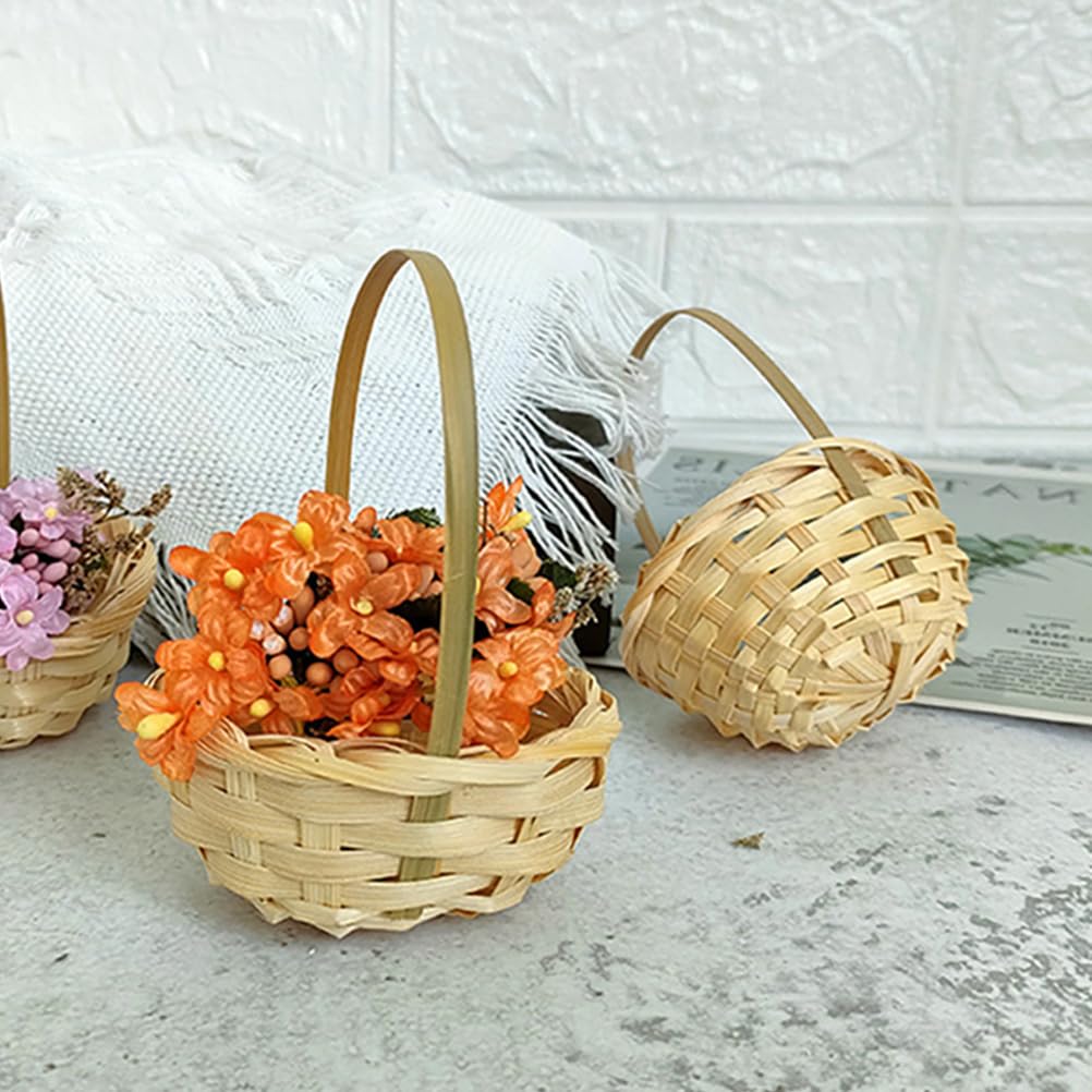 Abaodam Snack Containers 10Pcs Mini Woven Baskets with Handles Miniature Flower Baskets Dollhouse Serving Basket Mini Candy Baskets Wedding Party Favors (Beige) Wedding Decor