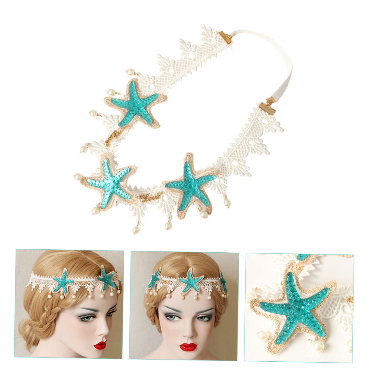 Healeved Lot De 5 Bandeaux Élégants En Dentelle Avec Étoiles De Mer Pour Cheveux Couvre-chef Décoratif Pour Soirée De Mariage