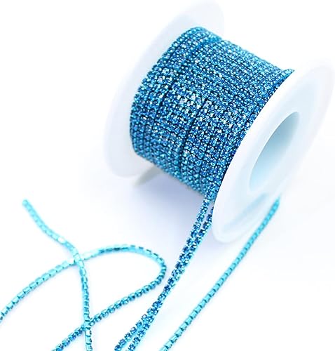 10 yardasrollo Capri Azul Colores Cristal Strass Rhinestone Trim Copa Cadena SS6 0.079 in Colores Plateado Copa Coser en Ropa Decoración ML144