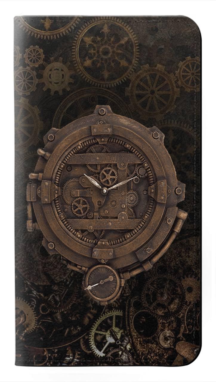 Étui iPhone 15 steampunk housse cuir à clapet protection portefeuille de téléphone