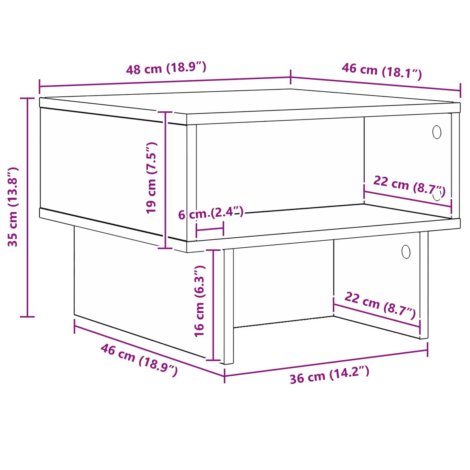 Tavolino da salotto grigio cemento, 48 x 46 x 35 cm, in legno con vano portaoggetti, scaffale, tavolino, design moderno, struttura stabile, facile montaggio, ideale per soggiorno, salotto