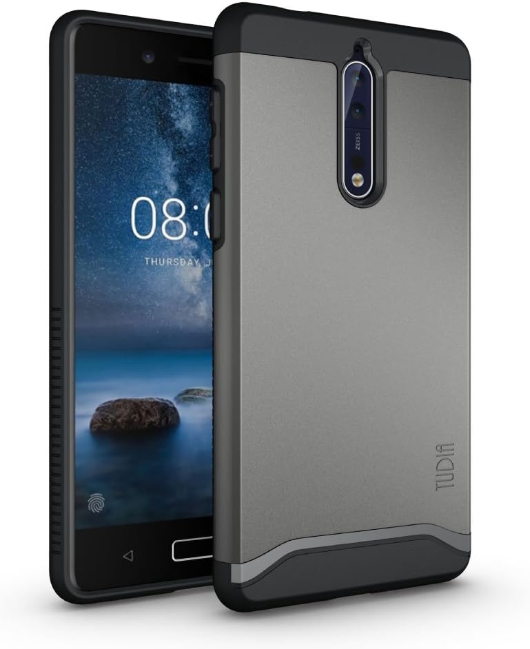 TUDIA Nokia 8 Case, Slim-Fit Heavy Duty [Merge] Extreme Protection/Rugged but Slim Dual Layer Case for Nokia 8 (Metallic Slate)