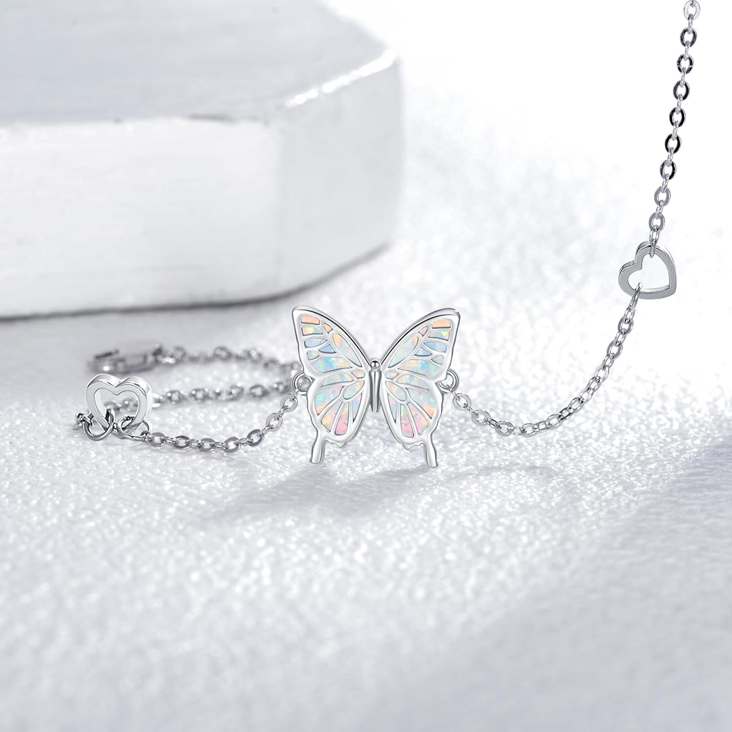 Butterfly Bracelet for Women 925 Sterling Silver Butterfly Bracelet Adjustable Bracelet with Opal/Abalone Butterfly Jewelry Gift for Women - Image 2