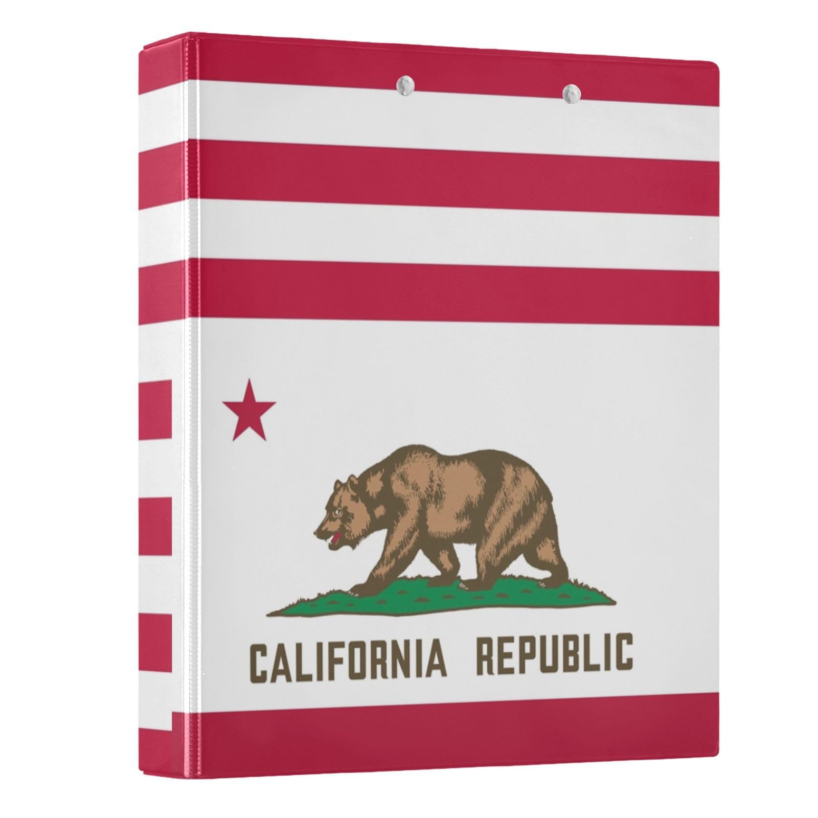 Peystean - Raccoglitore ad anelli rotondo a D da 3,8 cm, con portablocco integrato, copertina rigida stampata su un lato, confezione da 2 bandiere degli Stati Uniti California