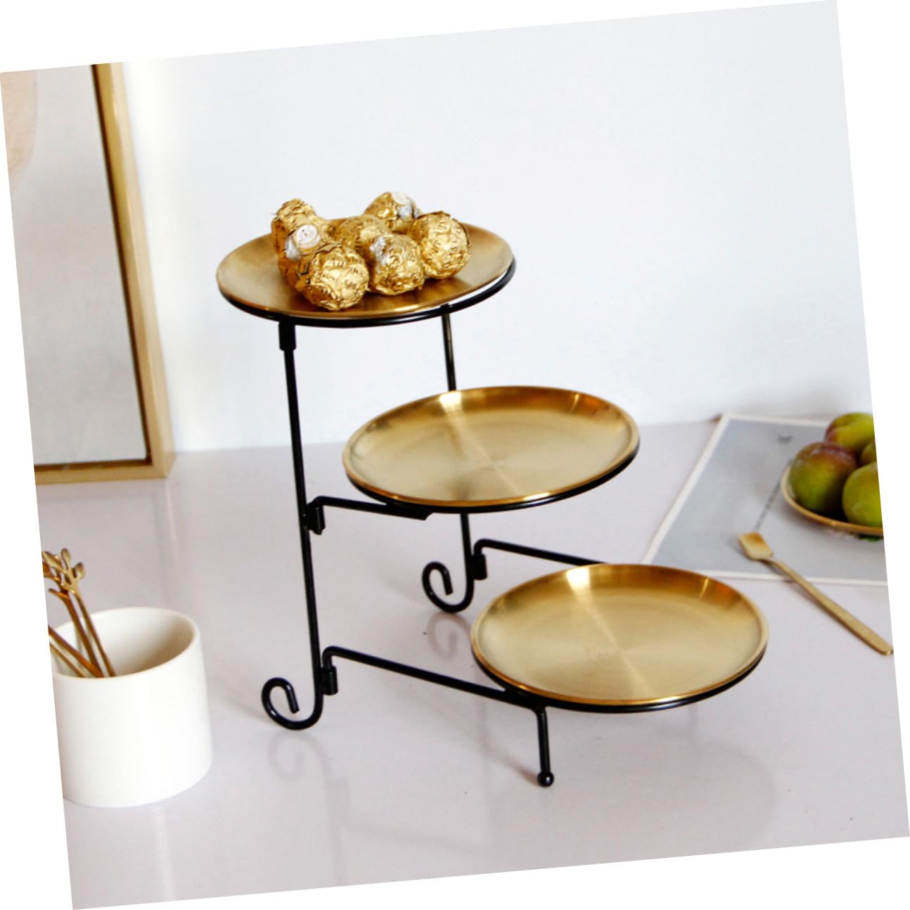 PartyKindom Piatto per Dolci a 3 Livelli in Acciaio Inossidabile Oro | Frutta Secca e Caramelle, Leggero e Rifinito, Uso Outdoor Picnic e Regalo Inaugurazione Casa