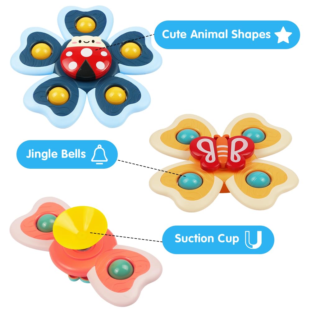 Vicloon Giocattolo a Ventosa per Bambini, 4pcs Giocattoli Sensoriali per Vasca da Bagno, Animali Colorati Spinning Top per Il Bagnetto per Bambini, Sollievo dall'Ansia Regali (Insetto)