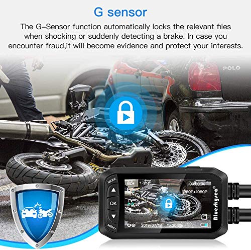 Motorcycle Dash Cam,Blueskysea DV128 1080P Dual Lens Video Recorder Motorcycle Camera Front and Rear Waterproof DVR with G-Sensor, Loop Recording,GPS,Manual Lock,Night Vision