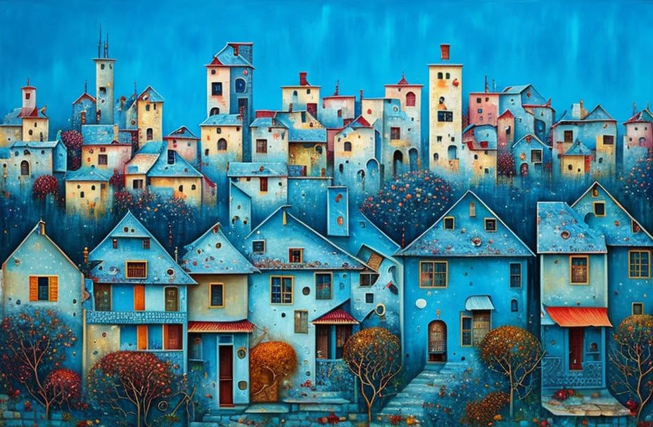 Toile Village Patchwork 58x90 cm SERENDIPITP décoration murale salon