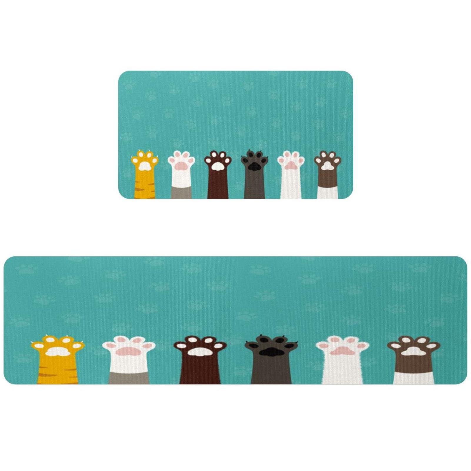 Alfombra de cocina absorbente de dos piezas con huellas de gato negras