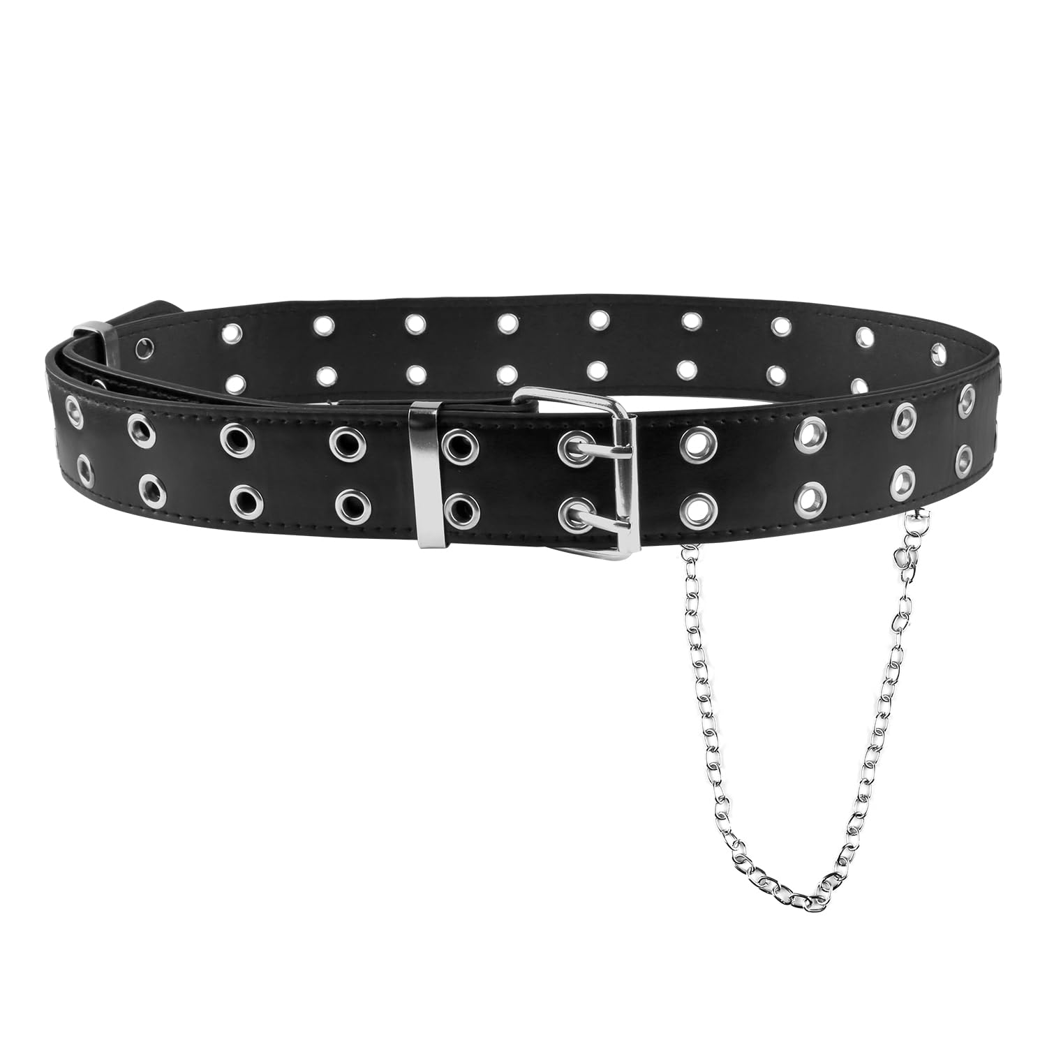 Rumyve Women's Black Double Grommet Pu Leather Double Hole Eyelet Punk Goth Halloween Belt For & Men - Jeans, Skirts Or Dresses