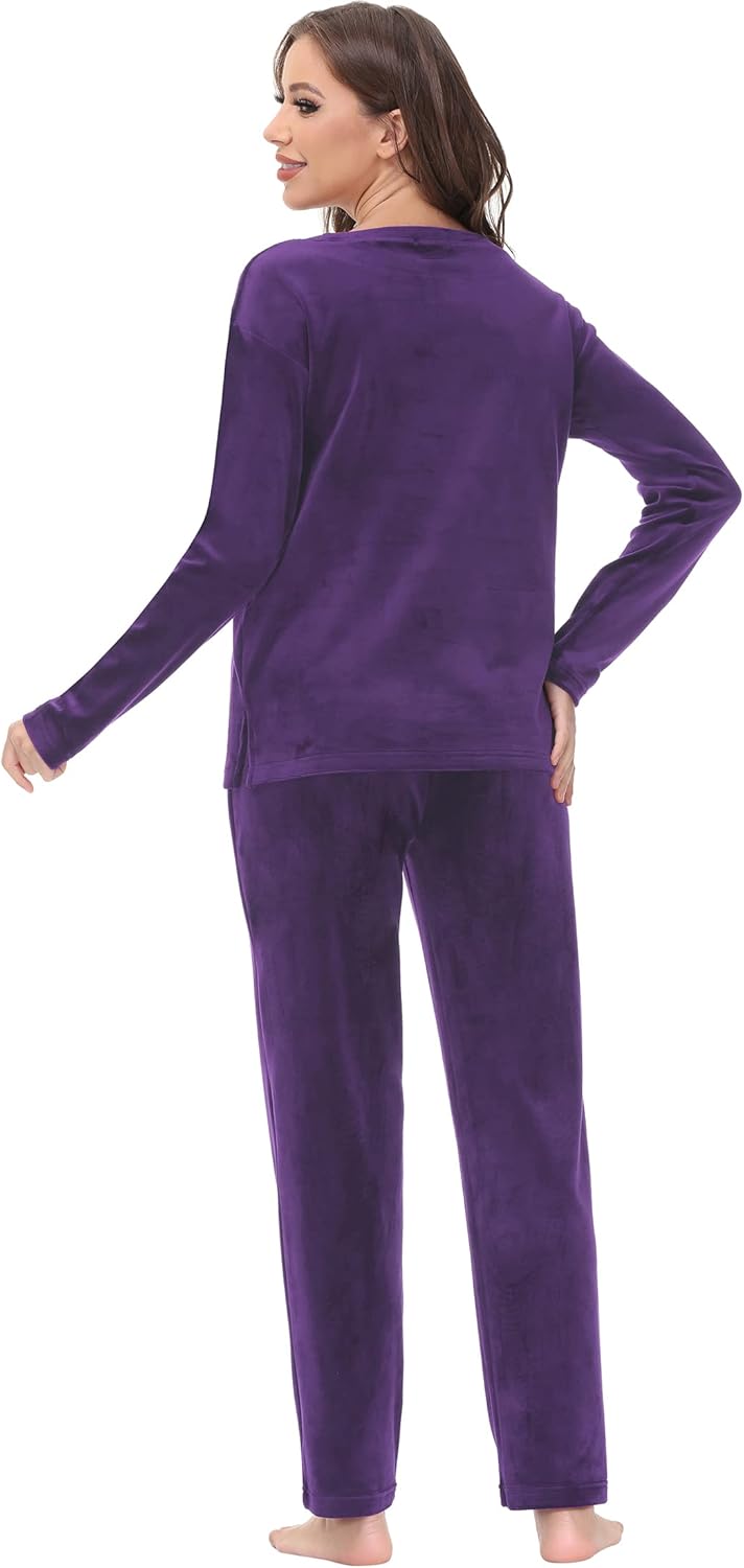 COZZIPLUS Women Velour Sweatsuits Sets Lounge Set 2 Piece Sweatsuit Crew Neck Sweatshirt and Sweatpant Velvet Jogging Suit - Image 3