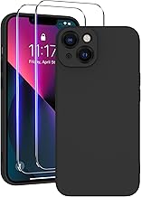 Qasyfanc Case for iPhone 13 with 2 Pieces Tempered Glass, TPU Silicone Case with Soft Microfibre Lining, Full Protection Shockproof Cover, Black