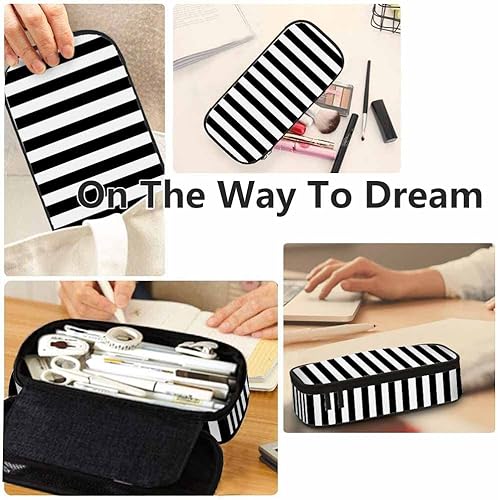 Miniatura 5 de Estuche de lápices de rayas Líneas abstractas Estuche de lápices de alta capacidad Bolsa de cosméticos Bolsa de cosméticos Negro Blanco