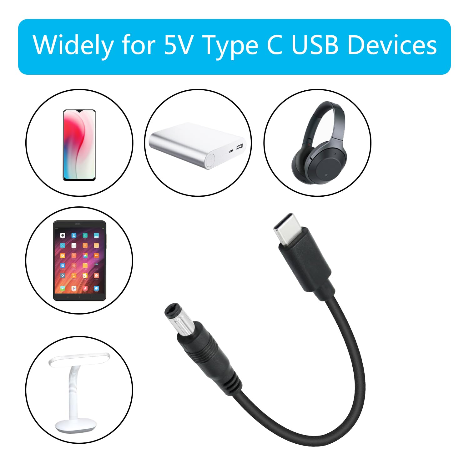 Amazon.co.jp: 短いDC 5.5mm x 2.1mm - USB C電源コード6インチ、DC
