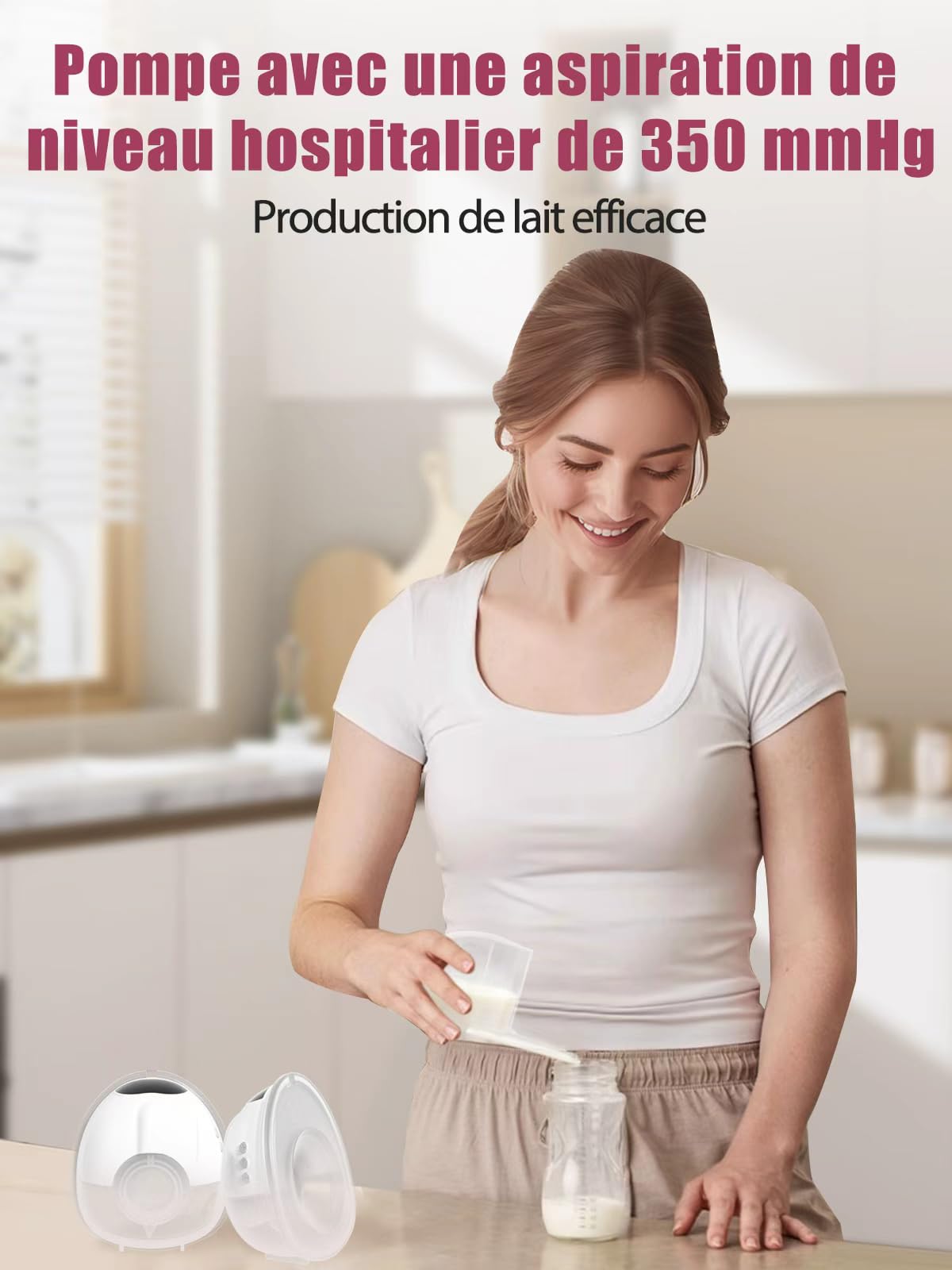 Lulia Tire Lait Electrique Main Libre LU05, 4 Modes 9 Niveaux, 350mmHg Forte Aspiration, Sans Douleur, Komfortabler, Sans BPA, avec Bride de 17/19/21/24 mm (Blanc - 2 Paquets)