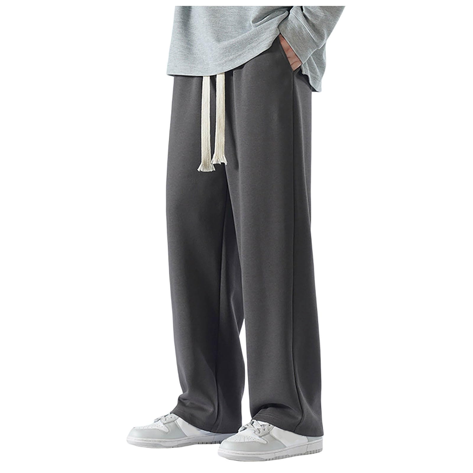 Pantalon Chandal Ancho Hombre,Pantalones Deportivos Casuales De Pierna Ancha Y Rectos De Polar Holgados De Color SóLido para Hombre