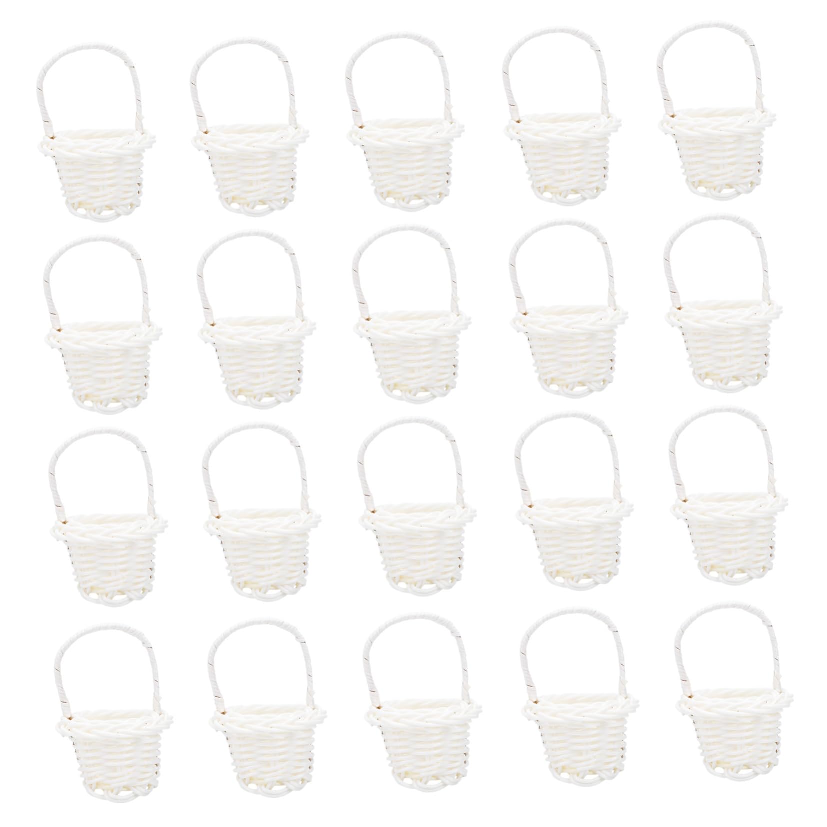 PRETYZOOM 20pcs Mini Hand Woven Flower Basket White Plastic Plant Baskets Indoor Decor