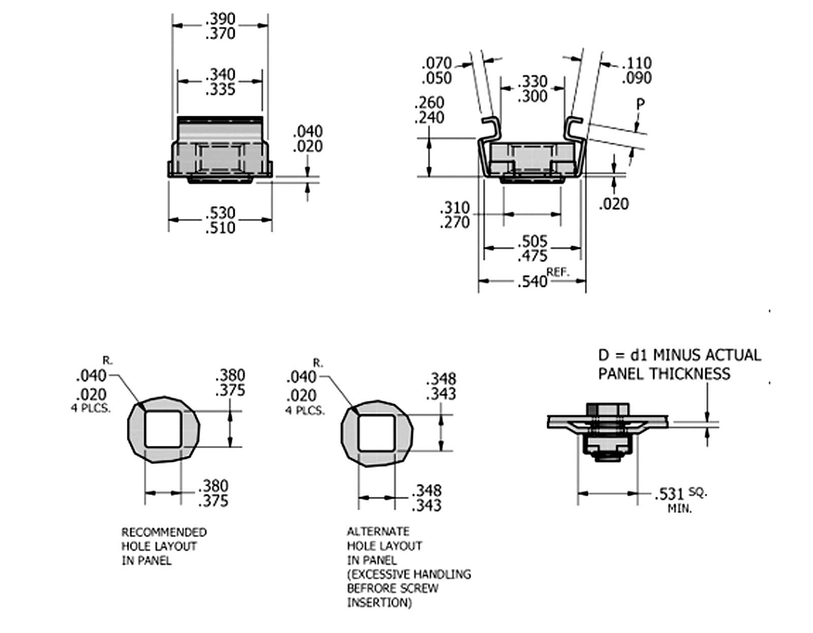 10-24 Cage Nut Self-Retaining Cage Nuts 10-24 - Zinc Plated Steel Square Cage Nuts (50)