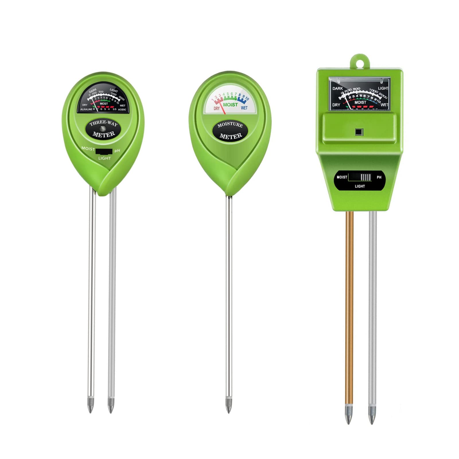 iPower 3-Piece Tester Kit, Soil Moisture/Light/pH Meter Tool for Lawn, Farm, Indoor and Outdoor Plant Care, 1 Pack, Battery Not Required