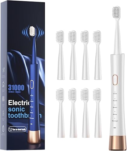 Cepillo de dientes eléctrico sónico de alta vibración para adultos con temporizador inteligente de 2 minutos, carga rápida que dura mucho, 5 modos