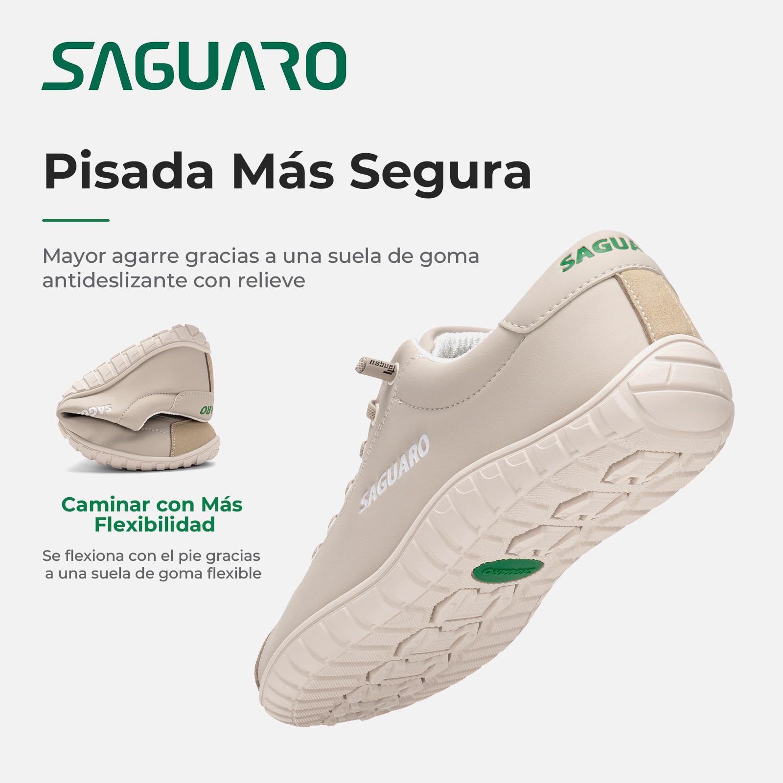 SAGUARO Zapatillas Barefoot Hombre Mujer, Calzado Minimalista Respetuoso - Zapatos Casual Deportivos para Pies Anchos, Ligeros y Antideslizante para Uso Diario, Trabajo y Viaje Caqui,Gr.38
