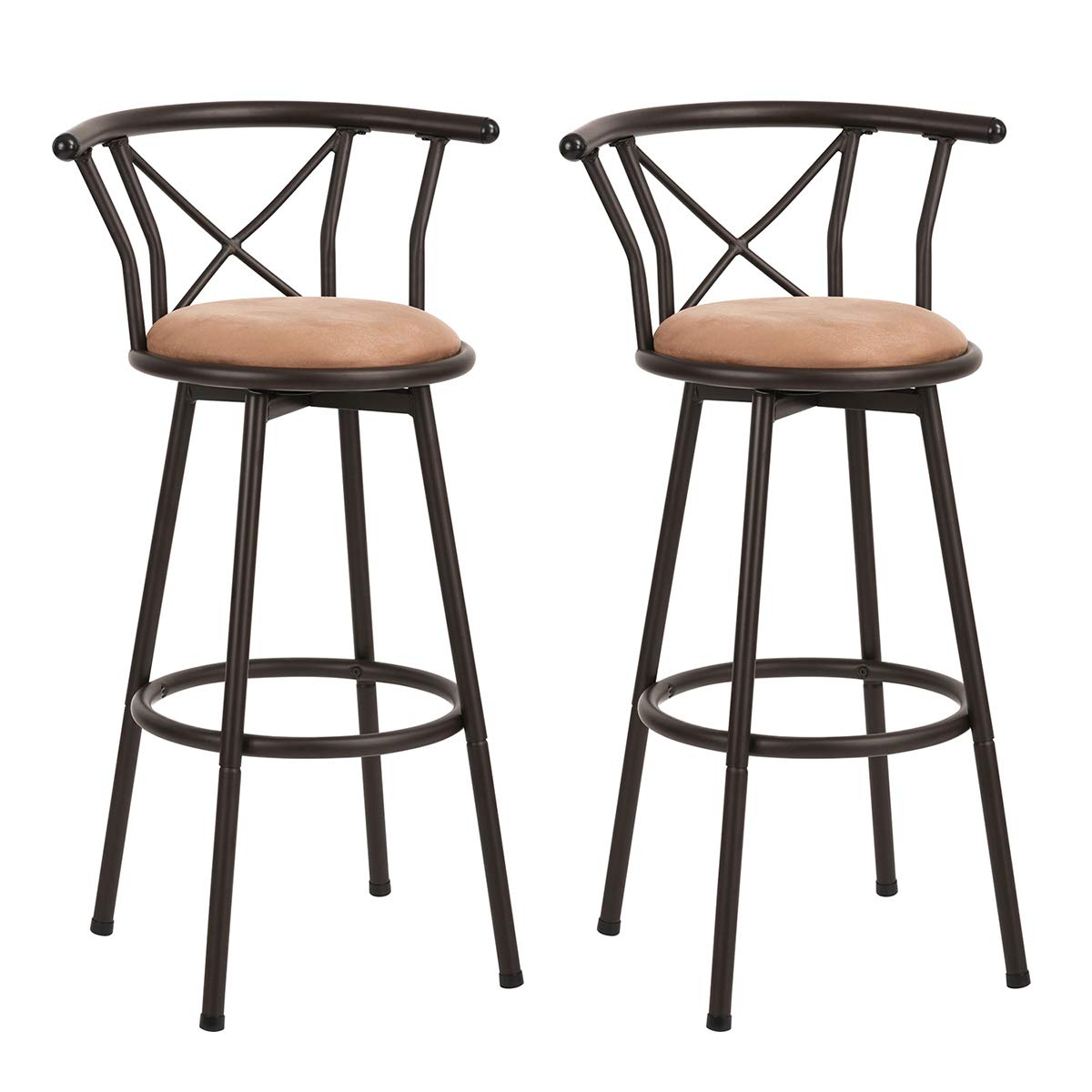 MEUBLE COSY Taburetes de Bar Juego de 2, Sillas de Cocina en Piel Sintética, Giratorio en 360° con Respaldo y Reposapiés, Asiento Acolchado de 75,5 cm de Alto, Patas de Acero