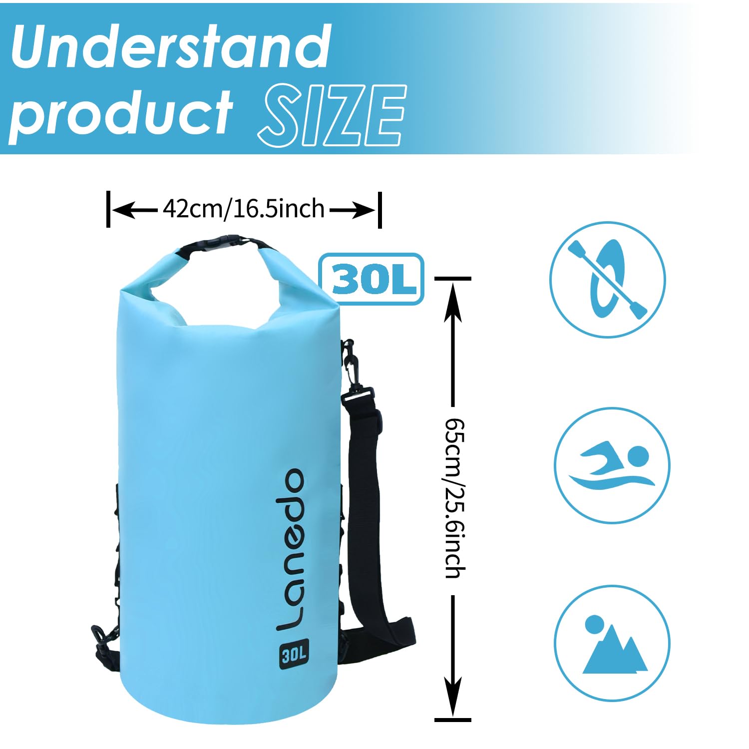 Bolsa seca impermeable para mujeres y hombres, 30 L, ligera, bolsa de almacenamiento en seco, mochila para viajes, natación, canotaje, camping, picnic, kayak, senderismo, esquí, camping y playa