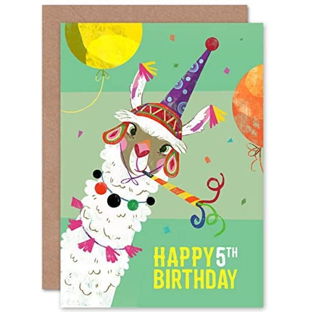 Wee Blue Coo Llama Party Birthday 5th Greetings Card