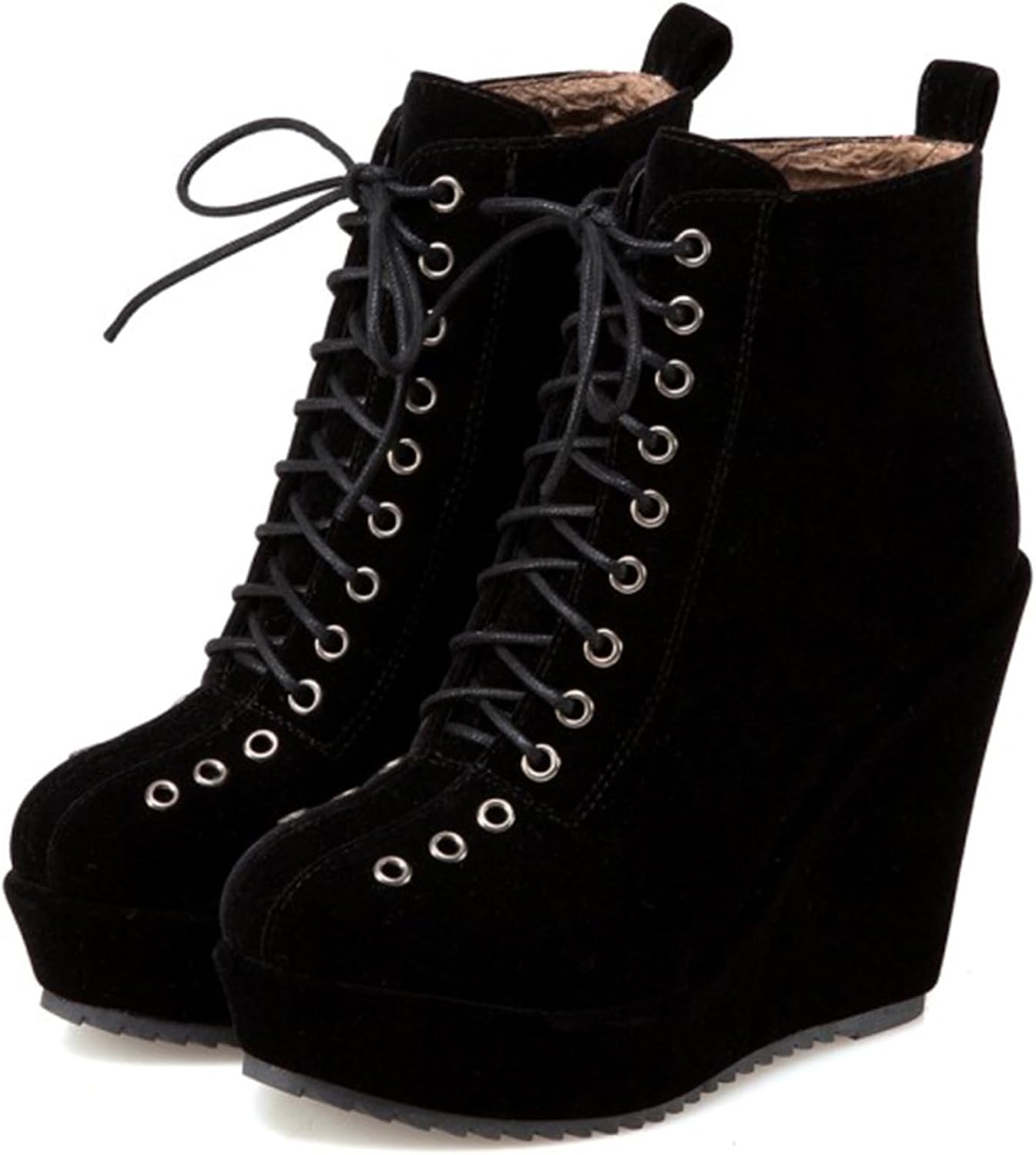 Asterisco Women Wedge Heel Ankle Boots High Heel Booties Round Toe Lace Up Party Boots, Size 3.5-10