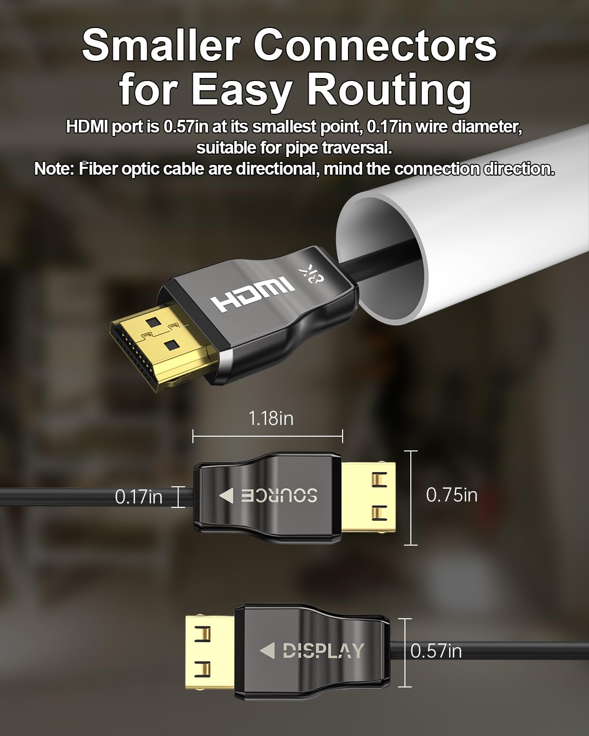 Cavo HDMI in fibra ottica 8K CL3 (10 m), cavo HDMI 2.1 lungo 48 Gbps [8K a 60Hz, 4K a 120Hz] con connettore di blocco, compatibile con TV, display, desktop, laptop, proiettori, console di
