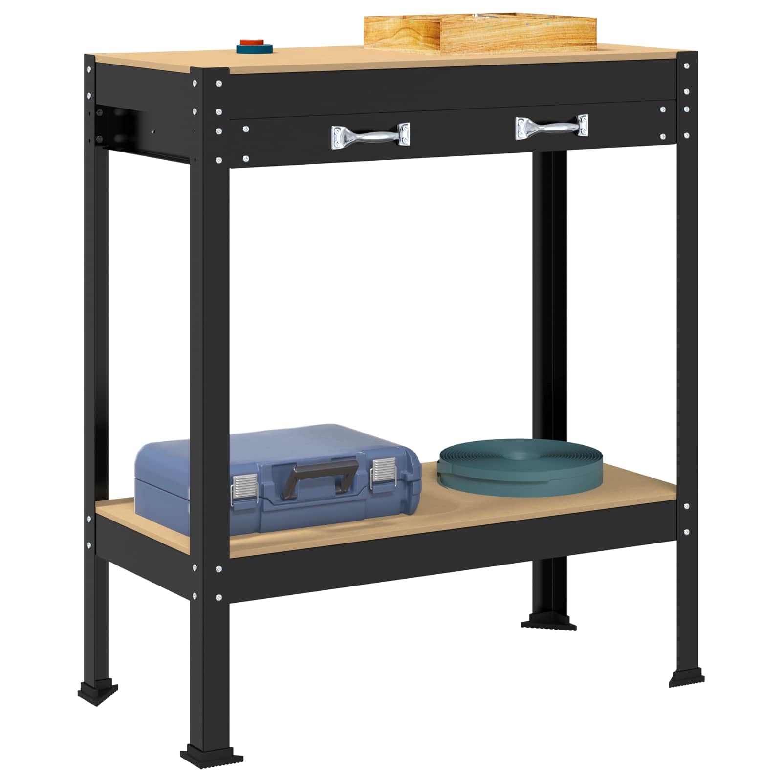 vidaXL Banco de Trabajo con cajón con Estante Negro 80 x 40 x 91 cm