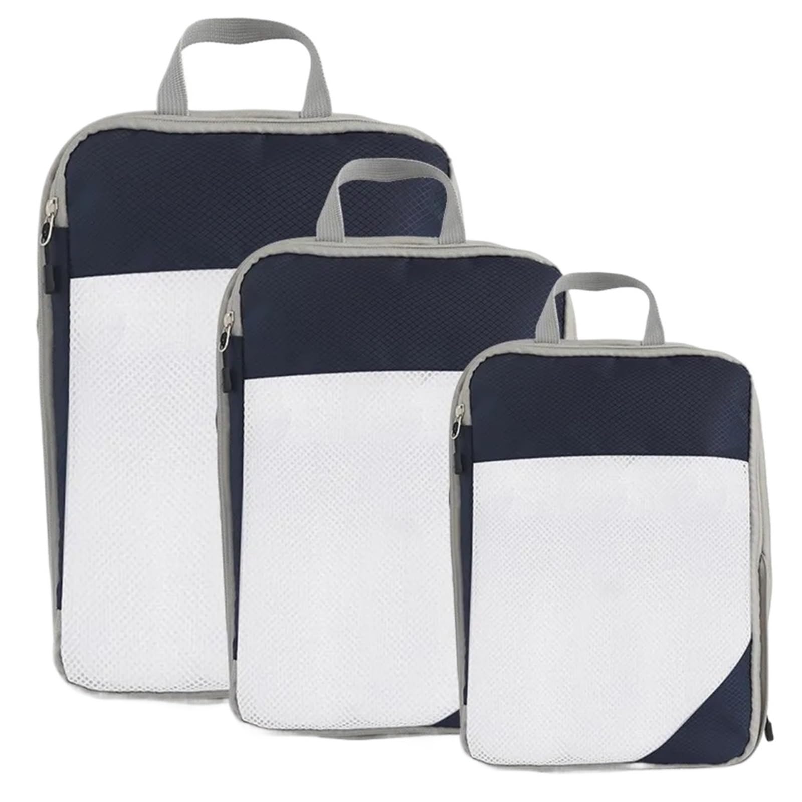 3PCS Travel Compressible Packing Cubes Foldable Waterproof Storage Bag Suitcase Nylon Portable With Handbag Luggage Organizer for Suitcases(Deep blue)