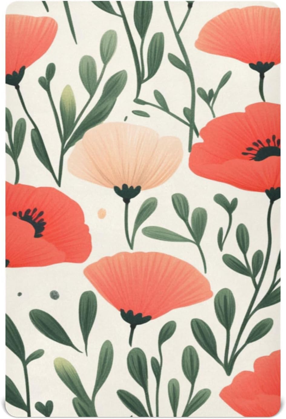 Poppy Flowers Blossom Crib Sheets for Boys Girls Toddler Mattresses Cover Soft Breathable Mattresses Fitted Baby Bed Sheets Cute Fashionable Bed Cover 52"x 28"x 9"