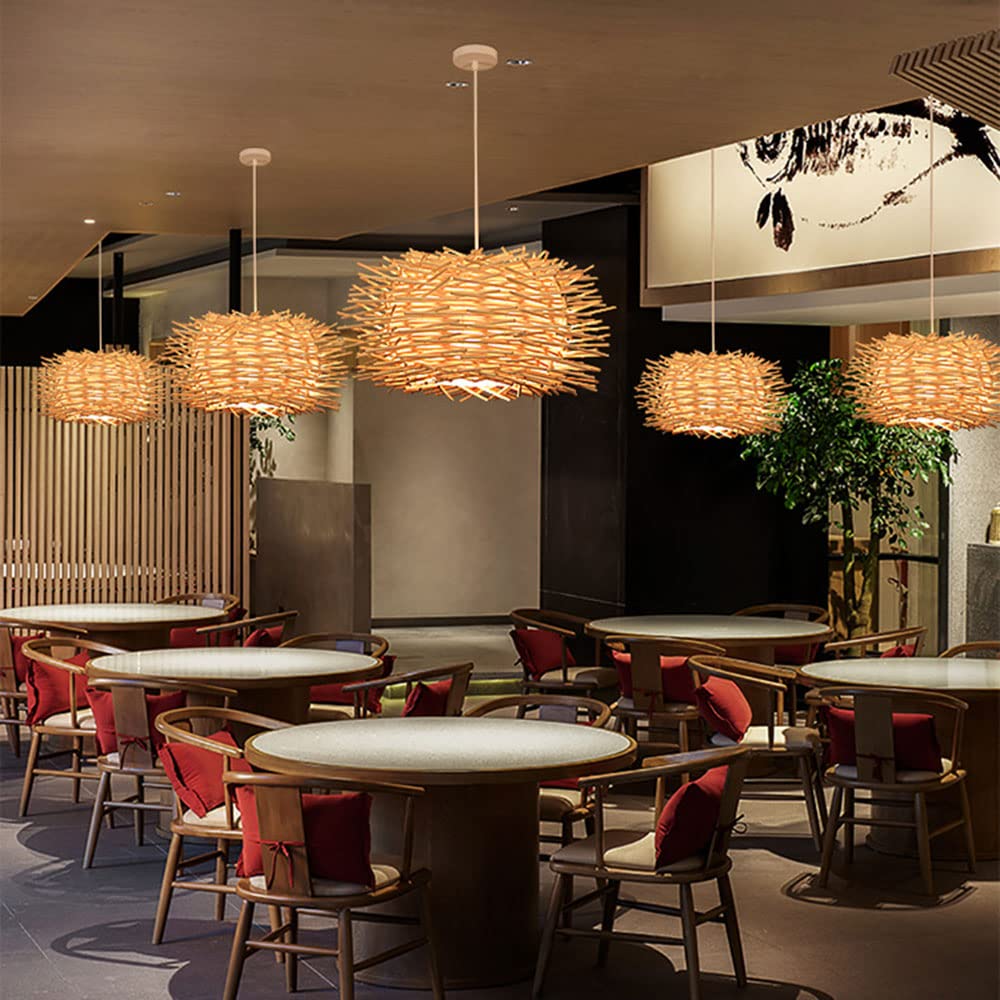 Lampada a Sospensione Creativa a Forma di Nido d'uccello in Rattan, con Paralume a Forma di Cestino, in Vimini, Stile Fattoria, Illuminazione a soffitto E26, Decorazioni per Soggiorno, Camera da
