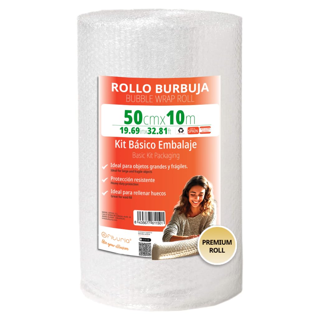 OFITURIA Rotolo Pluriball 50cmx10m Kit Base Film a Bolle d'Aria per Imballaggio Trasloco Protezione Spedizioni