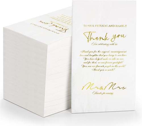 Yeaqee Paquete de 100 servilletas de boda, 3 capas de Mr & Mrs con patrón de rosas para recepción, toallas decorativas desechables para decoración