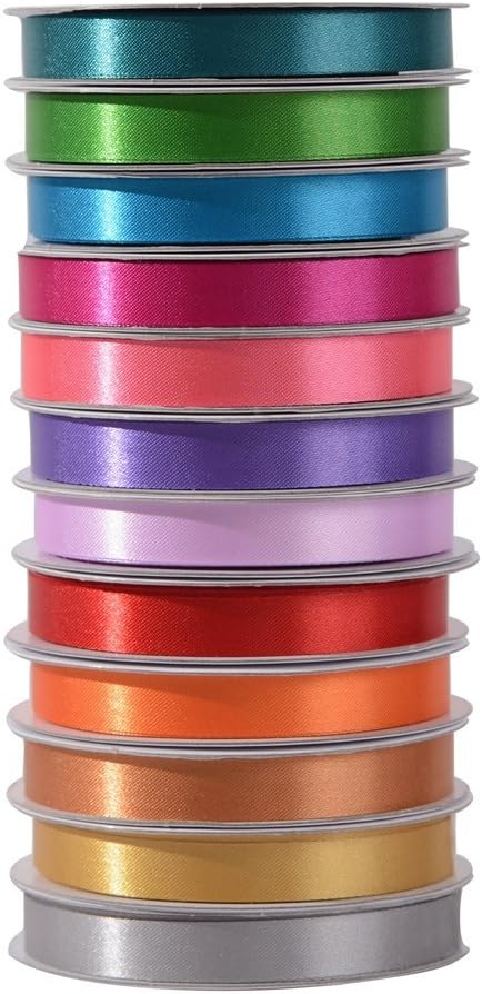 3/8 inch Satin Ribbons Assorted Colors (Solid Bright)
