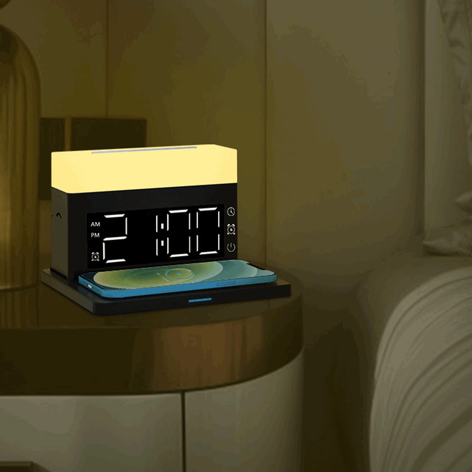 Hidyliu Support de Charge sans Fil 15 W avec Lumière Ambiante Colorée et Fonction Réveil pour Un Usage Domestique, Chargeur 6 en 1 pour Smartphones et Montres Intelligentes (Noire)