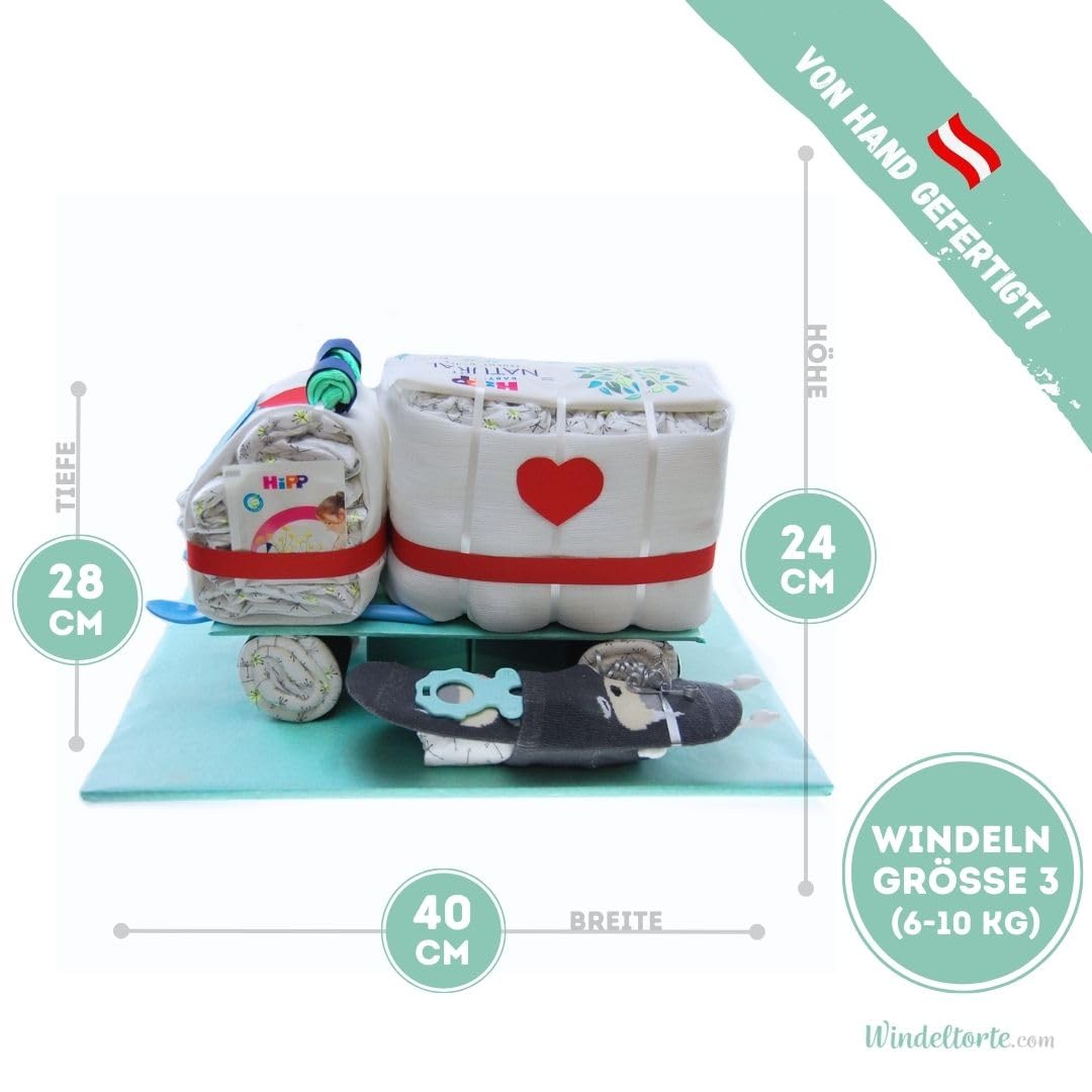 Rettungswagen mit Babysocken [Mitgliedergeschenk & Berufsrettung]- Geschenk zur Geburt - Babyparty - Baby - Babyshower - Pullerparty