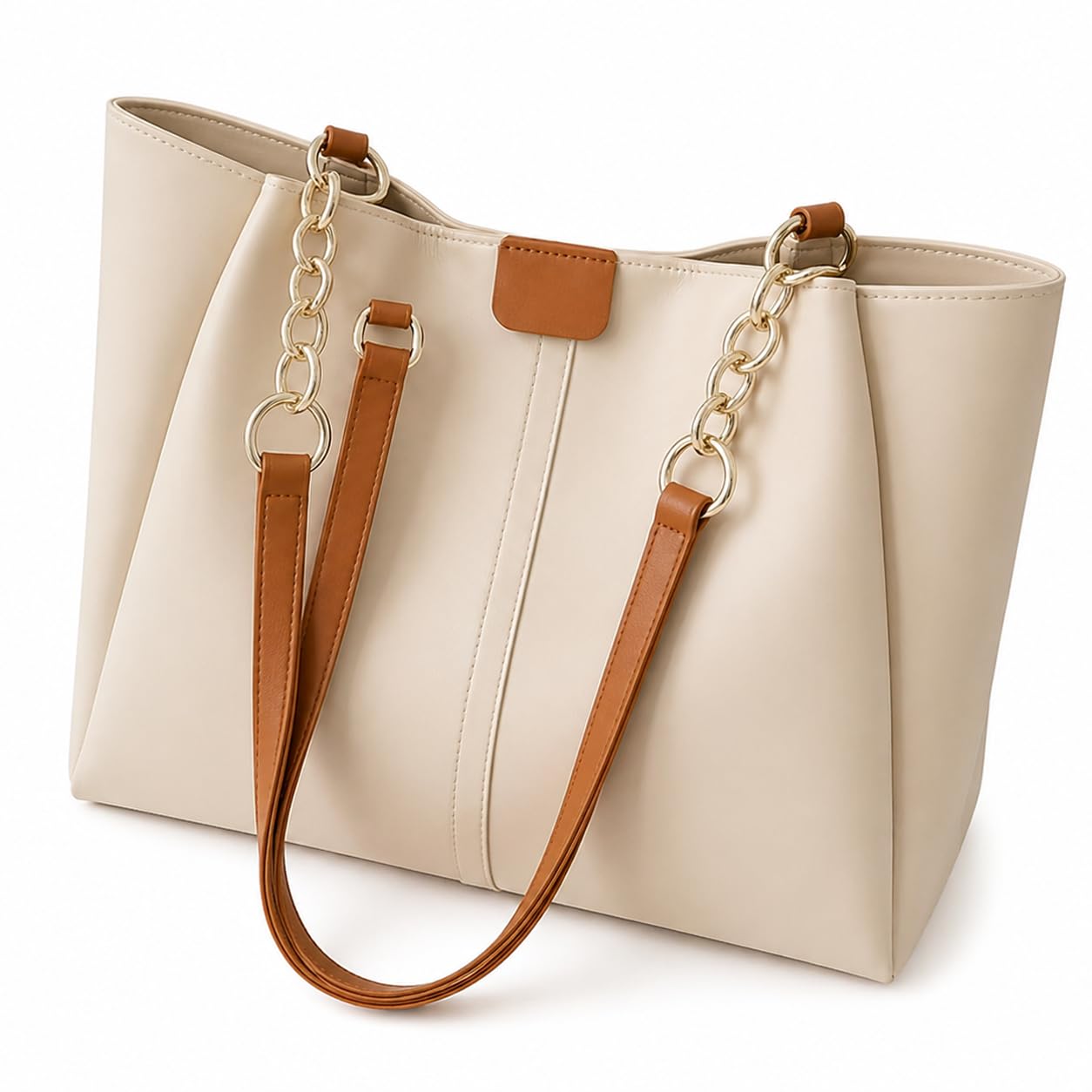 Stylish Women Tote Bag | PU Leather Handbag with Gold Chain Strap | Large Capacity Shoulder Bag for Office, College & Daily Use | Elegant Ladies Purse (Beige)-picture-35