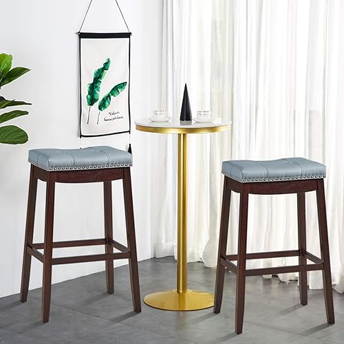 Miniatura 4 de COSTWAY Juego de 2 taburetes de bar, taburete de mostrador sin respaldo de 29 pulgadas de altura con reposapiés, cojín de asiento suave, patas de