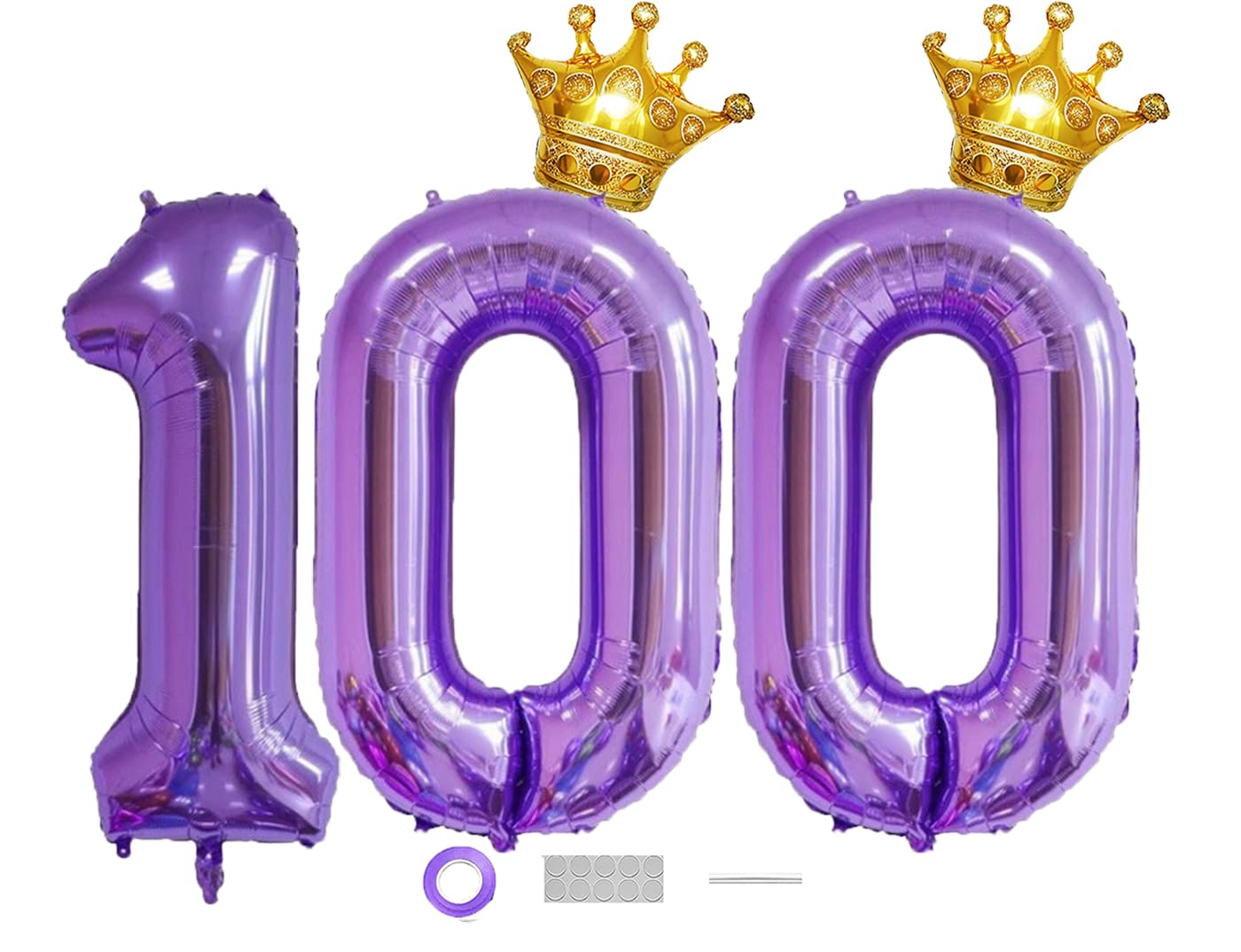 DUXUANT pur ple 100 Number Balloon 40 inch Jumbo Foil Balloons with Detachable Crown Foil Prom Balloon for 100th Birthday Party Decoration 100 days