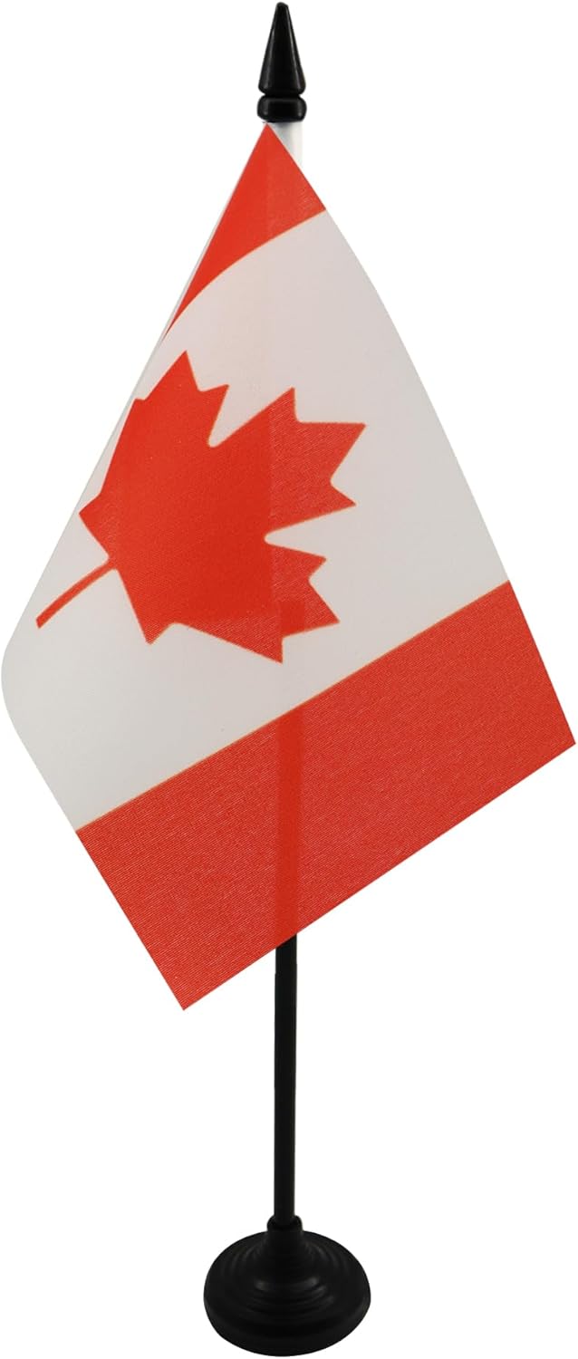 Canada Table Flag 4'' x 6'' - Canadian Desk Flag 15 x 10 cm - Black plastic stick and base - AZ FLAG