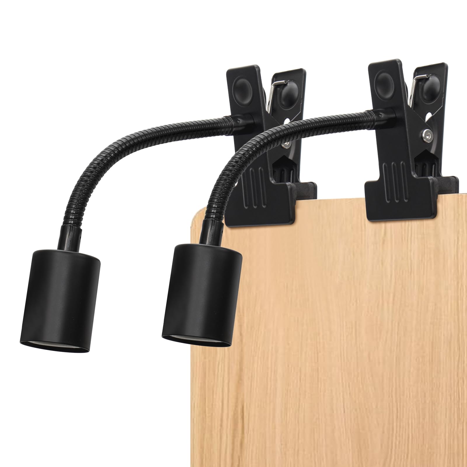 Milpoel E27 Clip On Desk Lamp, Flexible Gooseneck, Metal Clamp for Reading, Office, Study (Black, 2 Pack)