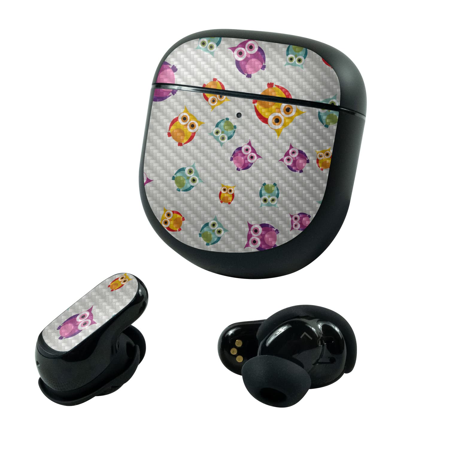 MightySkins Carbon Fiber Skin Compatible With Bose QuietComfort Earbuds II (2022) - Owls | Protective, Durable Textured Carbon Fiber Finish | Easy To Apply, Remove, and Change Styles | Made in the USA