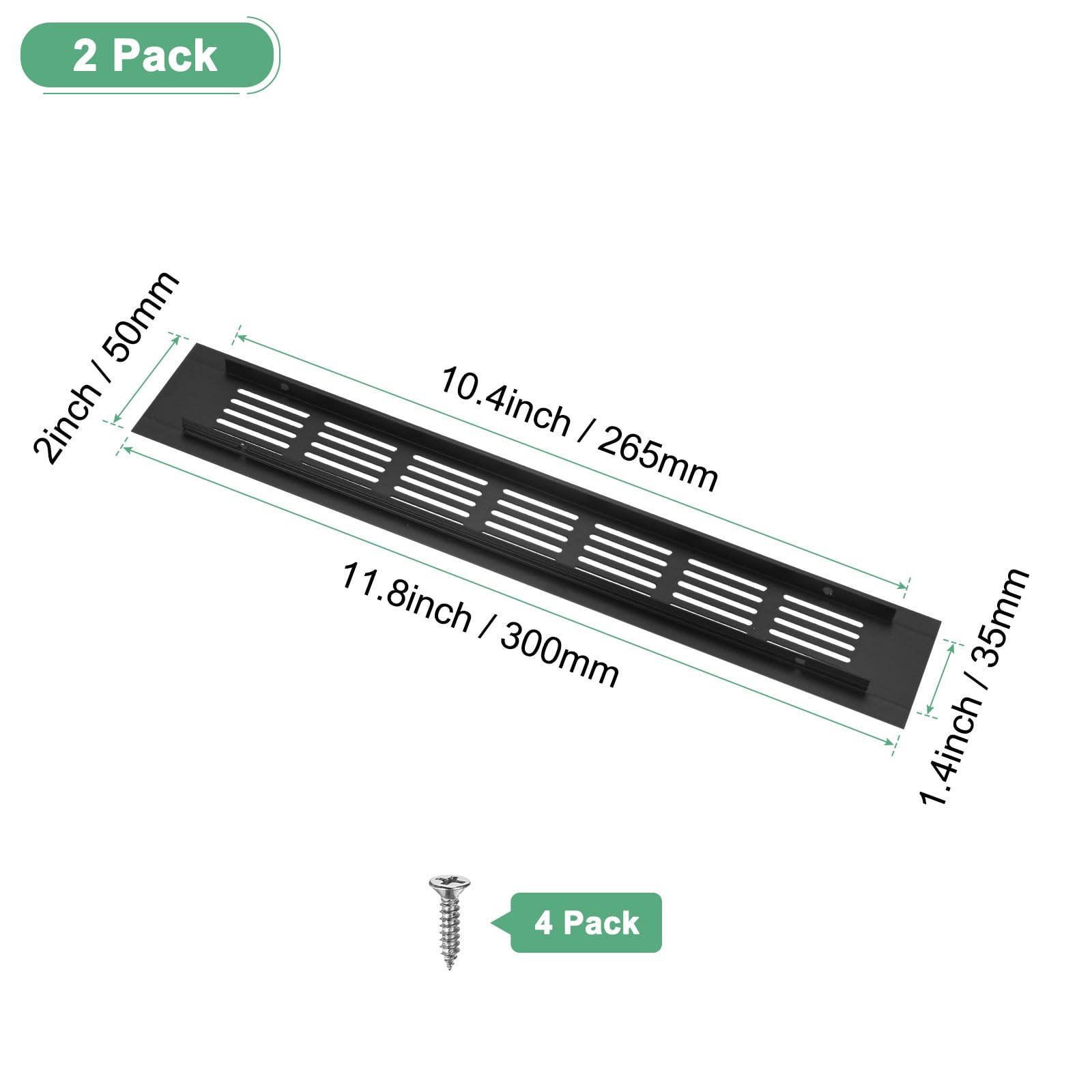 M METERXITY 2-Pack Door Vents for Interior Doors 12 x 2 Inch/ 300 x 50mm Aluminum Alloy Ventilation Grille for Cabinet/Wardrobe/Shoe Cabinet - Image 3