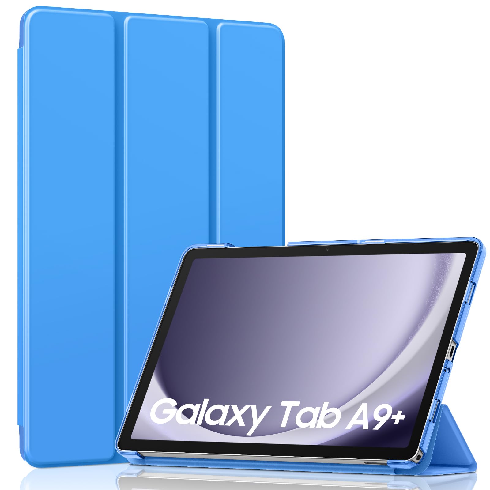 MoKo Trifold Case for Galaxy Tab A9 Plus/A9+ 11 Inch 2023, Blue Wave | Slim Stand Hard PC Translucent Back Shell Smart Cover, Auto Sleep/Wake, Light, Anti-scratch, 2 Adjustable Angle
