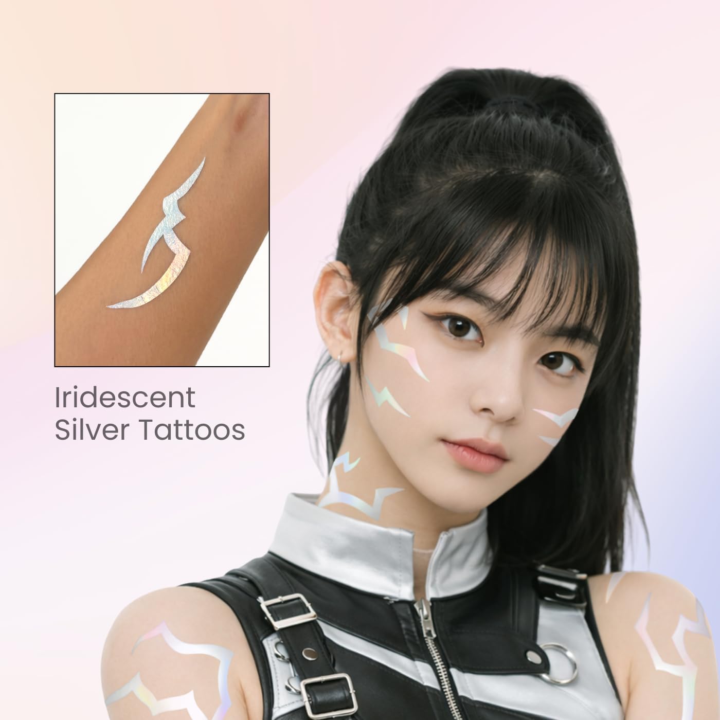 3 sztuki tymczasowe tatuaże Kpop – demony holograficzne Demoniczny schemat holograficzny, naklejki do dekoracji urodzinowych, tatuaże na Halloween, cosplay, impreza tematyczna