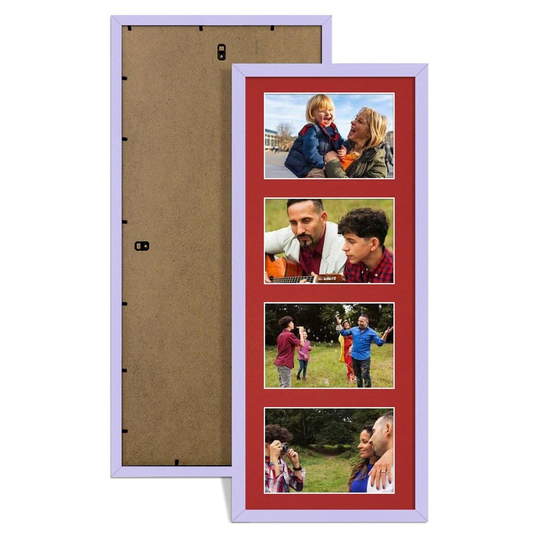 Procut Global 50X20CM Purple Photo Frames For Multiple Pictures with Crimson Mount-Sleek Collage Frame with 4 Apertures (4x) 6X4-Engineered Wood with Shatterproof Perspex