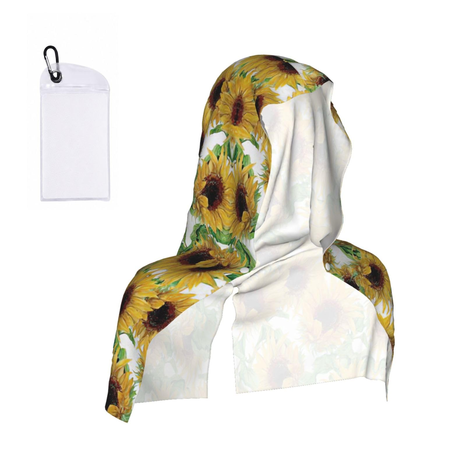 Sunflower. Print Cooling Hooded Sports Towel, 30×60cm Quick Drying Summer Cool Head Wrap For Neck And Face
